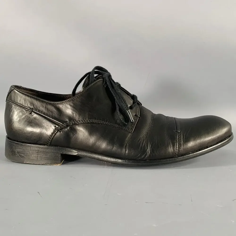 JOHN VARVATOS Size 9.5 Black Leather Derby Lace-Up Shoes
